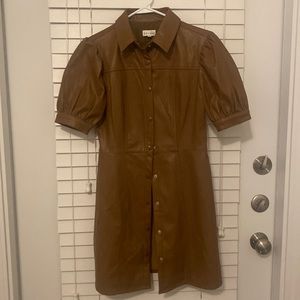 Kit & Sky Faux Leather Puff Sleeve Button Down Pleated Dress - size S